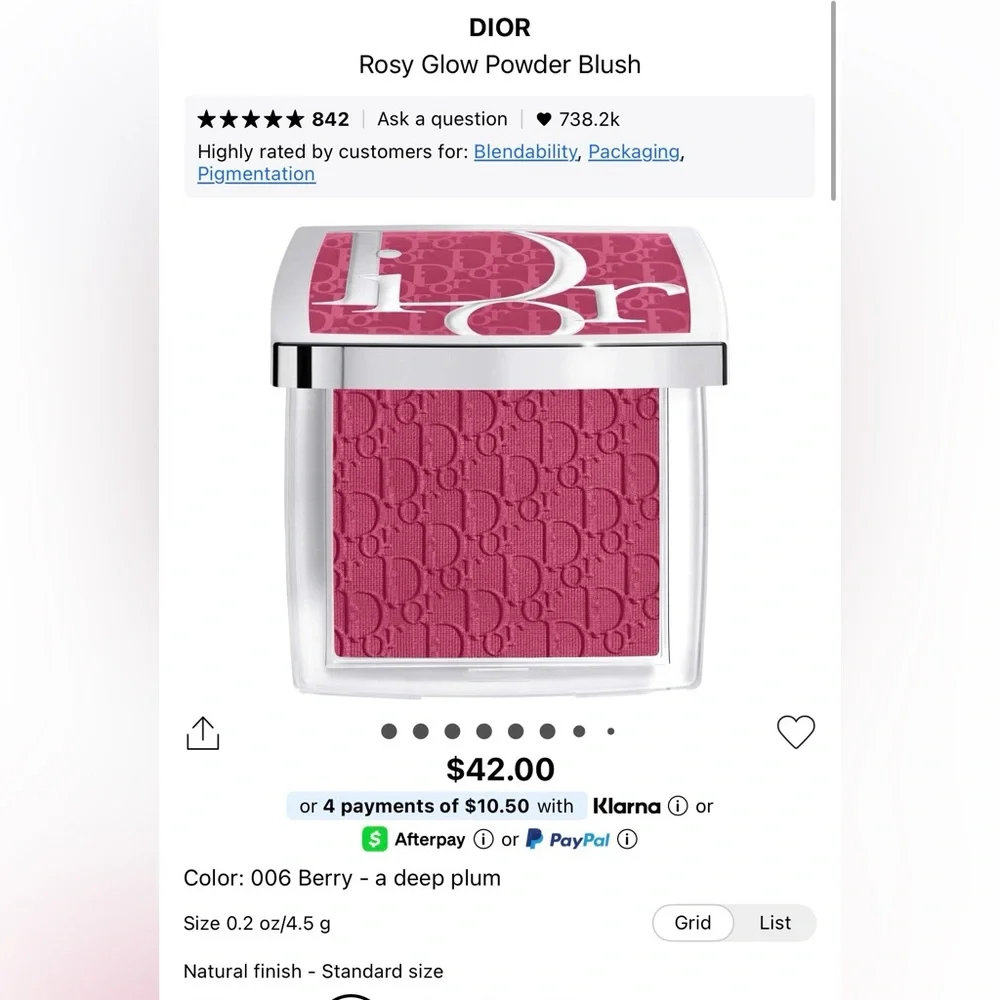 NIB Dior Backstage Rosy Glow Blush in Shade 006 Berry